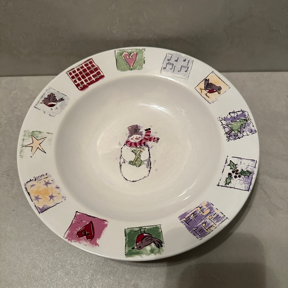(5) Gibson 2001 Concord Collection Snowman Christmas 9" Soup/Salad Bowls Vintage